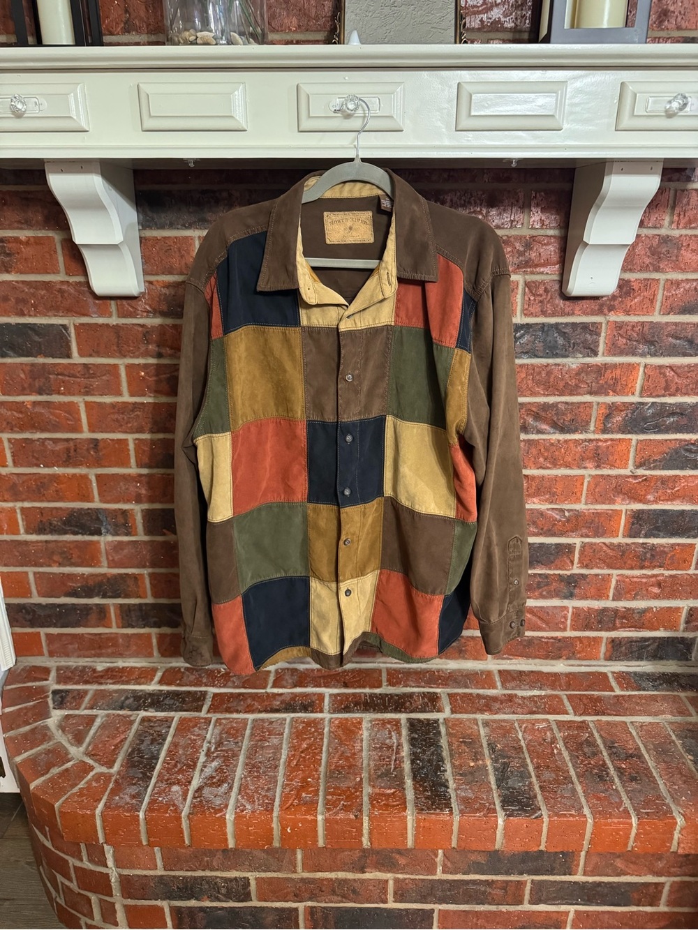 North River Men's Multicolor Patchwork Sueded Shirt Jacket - Brown Sz XL